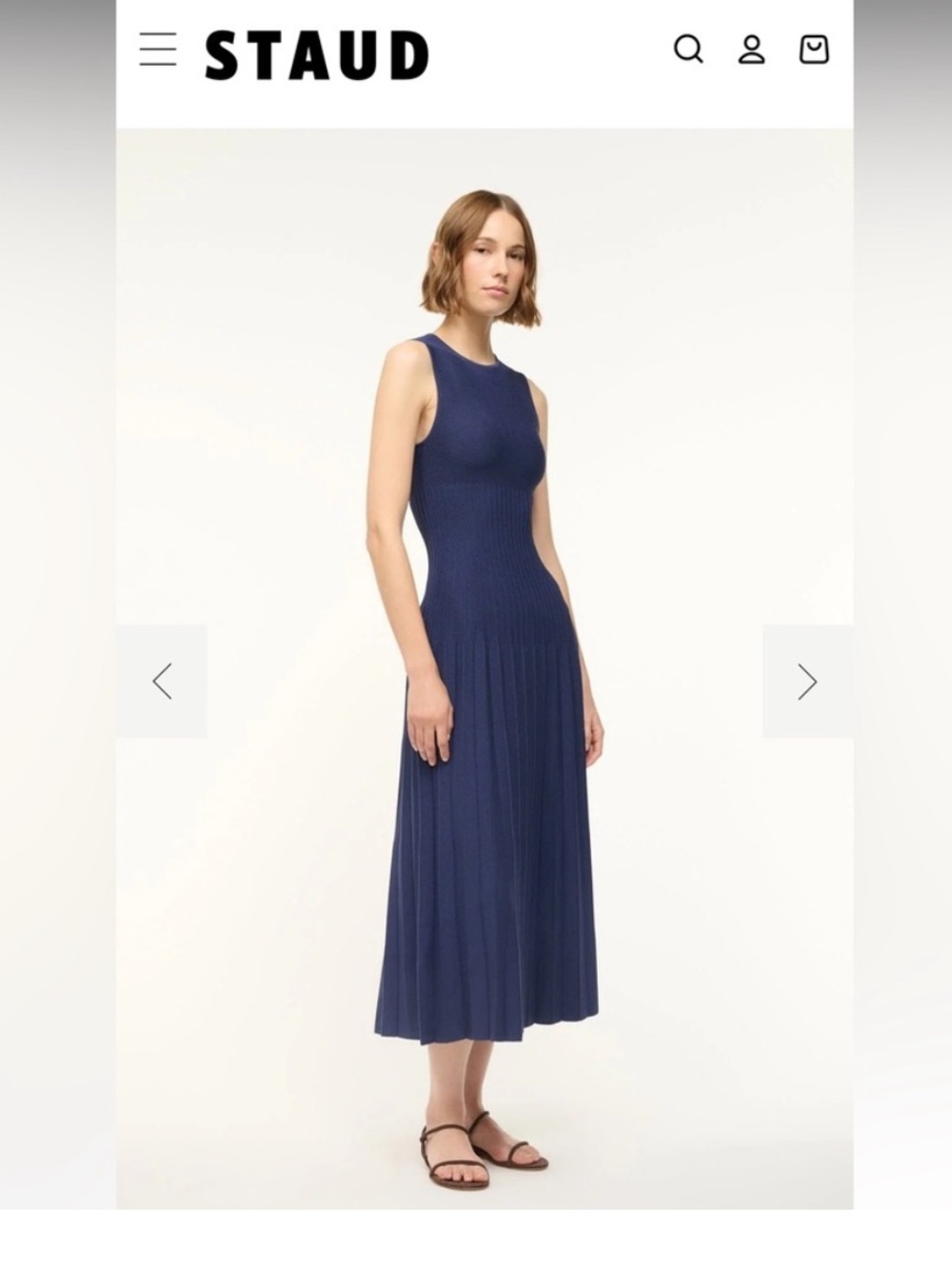 STAUD Elyse Knit Pleated Midi Dress Navy Blue Small - Picture 2 of 3